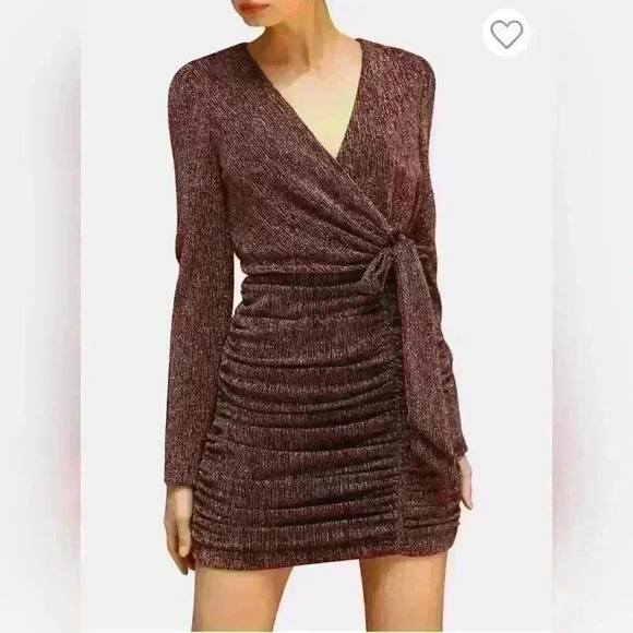 Adelyn  Rae | Pink Metallic Wrap-Front Mini Dress, Size L - Picture 2 of 5